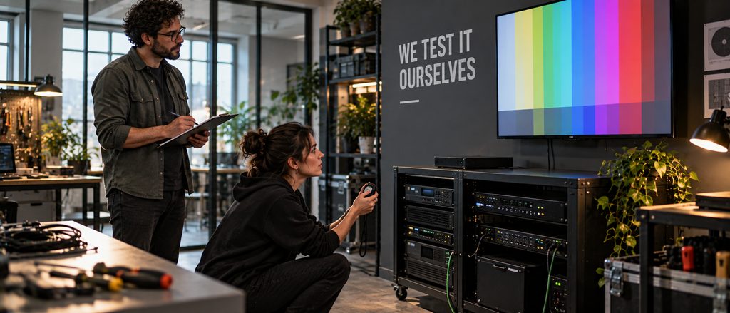 IPTV Americans Streaming Engineering Review Board measuring glass-to-glass latency in the test lab