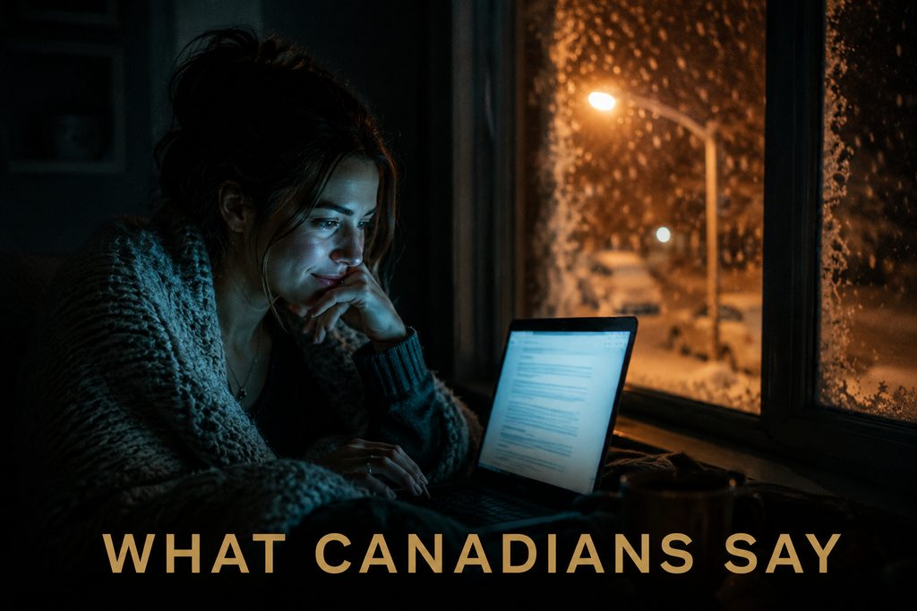 Best IPTV service Reddit discussions read on a laptop beside a Canadian window on a snowy night