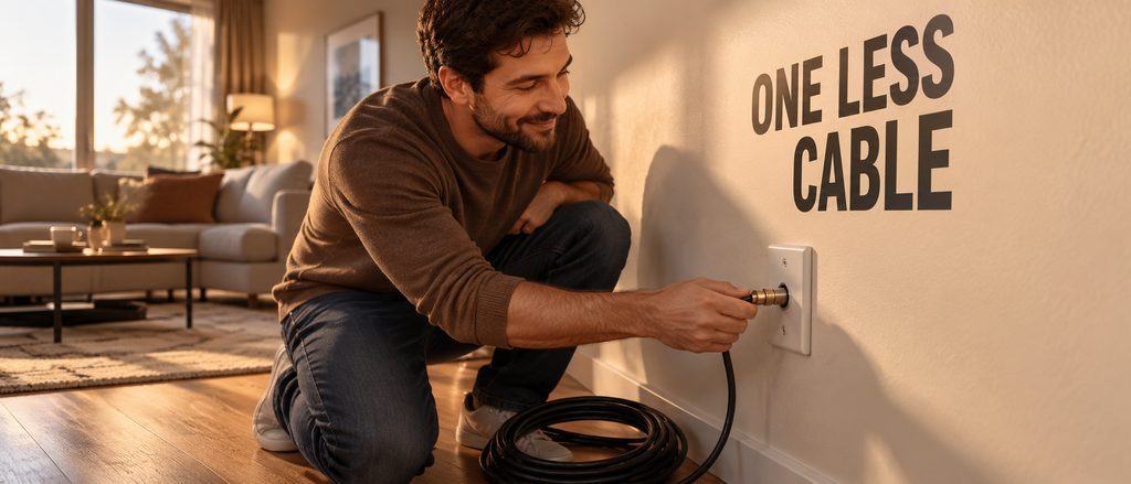 IPTV vs cable cable TV provider — a man unscrewing the last coaxial connector from the living-room wall plate