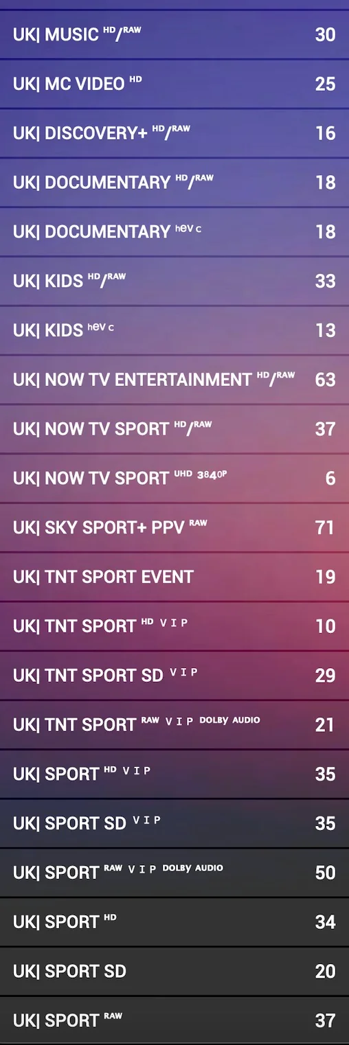 UK Music, Now TV, Sky Sport+ and TNT Sport — 600+ channels
